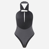 Leya - Gri Aksesuar Detaylı Sırt Dekolteli Jarse Bodysuit