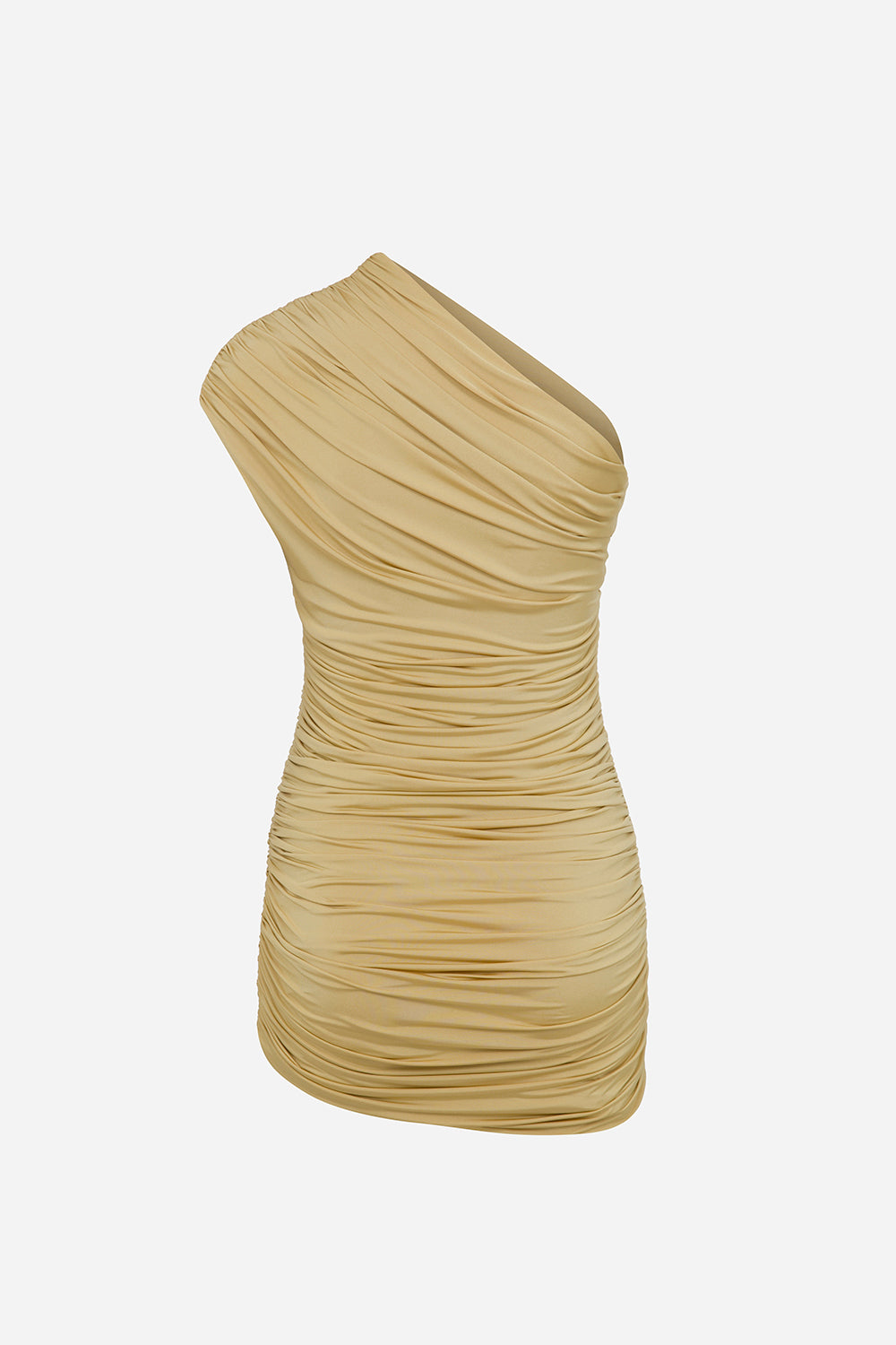 Teresa-Draped One-Shoulder Mini Jersey Dress in Butter Yellow