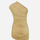 Teresa-Draped One-Shoulder Mini Jersey Dress in Butter Yellow