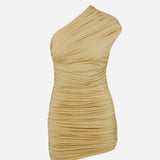 Teresa-Draped One-Shoulder Mini Jersey Dress in Butter Yellow