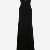Clara-Strapless Jersey Maxi Dress With Ruhed Tail And Multiple Buckle Details in Black