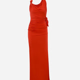 Harper-Asymmetrical Cowl-Neck Open-Back Jersey Maxi Dress in Red