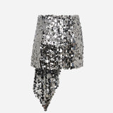Leslie-Asymmetrical Sequin Skirt With Hand-Beaded Hem Detail in Silver