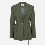 Taylor-Constructed Wool Blend Blazer With Decorative Button Details