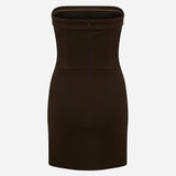 Samantha-Strapless Dress With Metal Front Detail in Brown