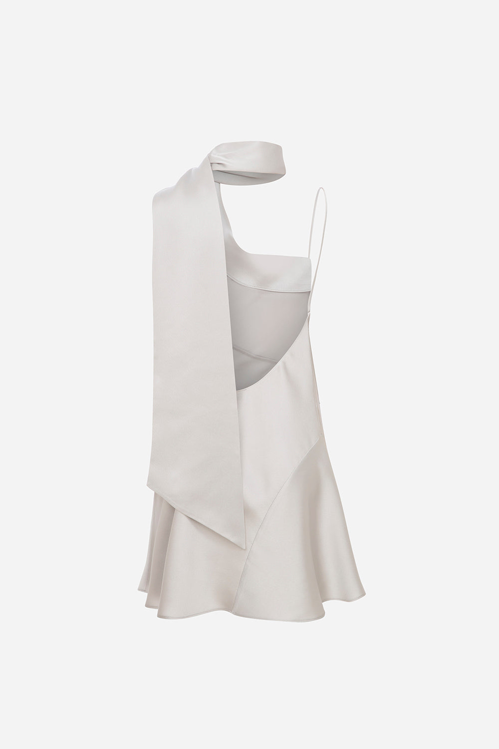 satin asymmetric neckline mini dress Satin Asymmetrical Neck Long Sleeve Mini Dress