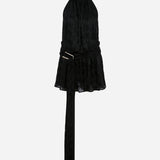Joyce-Crinkled Open-Back Dress With Belt Buckle Detail in Black