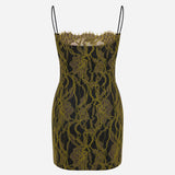 Jessica-Strappy Mini Denim Dress With Lace Overlay