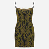 Jessica-Strappy Mini Denim Dress With Lace Overlay