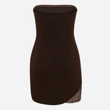 Alissa-Strapless Pleated Mini Dress With Sequin Hem Detail in Brown
