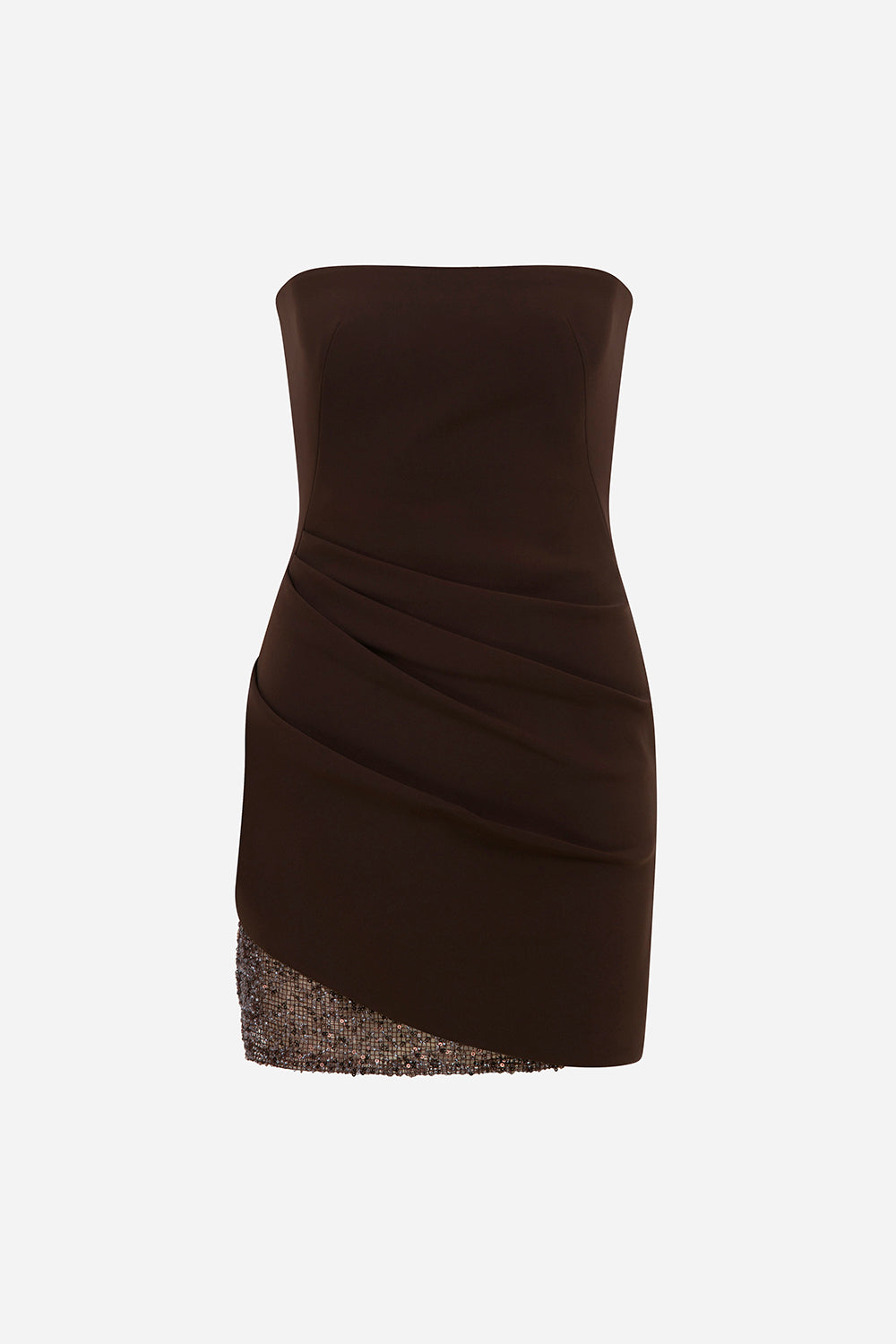 Alissa-Strapless Pleated Mini Dress With Sequin Hem Detail in Brown – ILA Official