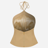 Leonie-Open-Back Triangle-Neck Vest With Front Slit