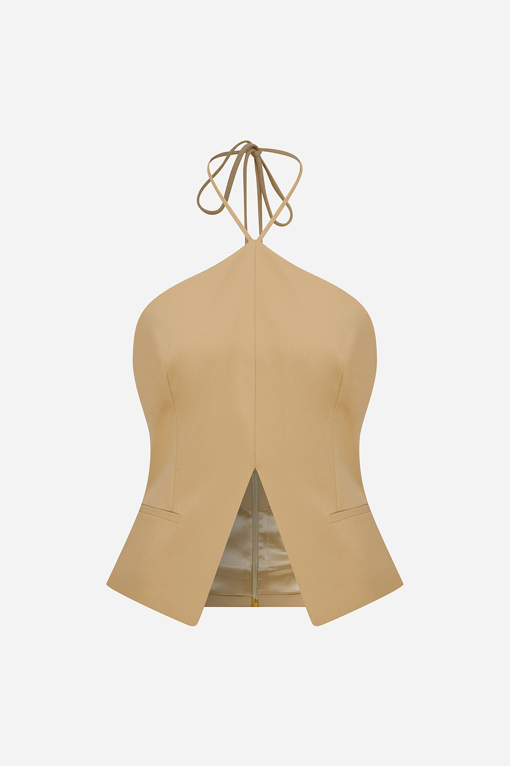 Leonie-Open-Back Triangle-Neck Vest With Front Slit