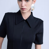 Kate - Polo Neck Corset Detailed T-Shirt in Black