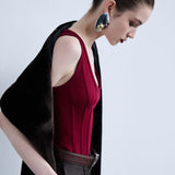 Lilou - U Neck Corset Detailed Tank Top in Burgundy