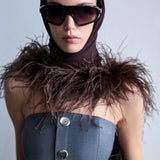 Eve - Strapless Wool Top With Button Detail in Grey