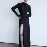 Noemie - Long Sleeve Dress with Front Slit Detail