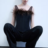 Reve - Ostrich Feather Detailed Sequin Top in Brown