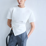 Lilia - Draped T-Shirt With Shoulder Pads in White