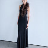Sabine - V Neck Maxi Dress with Ostrich Feather Detail