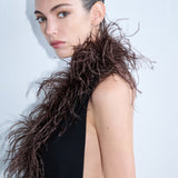 Sabine - V Neck Maxi Dress with Ostrich Feather Detail