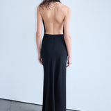 Sabine - V Neck Maxi Dress with Ostrich Feather Detail