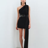 Mery - One Shoulder Mini Dress With See Through Cape Detail