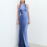 Brice - One Shoulder Satin Maxi Dress in Blue