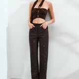 Suki - Beaded Sequin Trousers in Brown