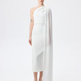 Zoe - One Shoulder Midi Dress With See Through Cape Detail
