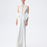 Danielle - V Neck Satin Maxi Dress With Bow Belt Detail