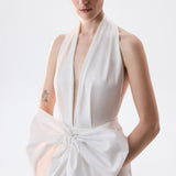 Danielle - V Neck Satin Maxi Dress With Bow Belt Detail