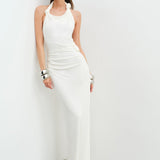 Harper - Asymmetric Cowl Neck Open-Back Jersey Maxi Dress in White