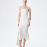 Misha - Strapless Midi Dress With Bias Cut Skirt