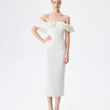 Sarah - Voluminous Strapless Midi Dress in White