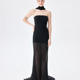 Isabel - Strapless Chiffon Maxi Dress in Black