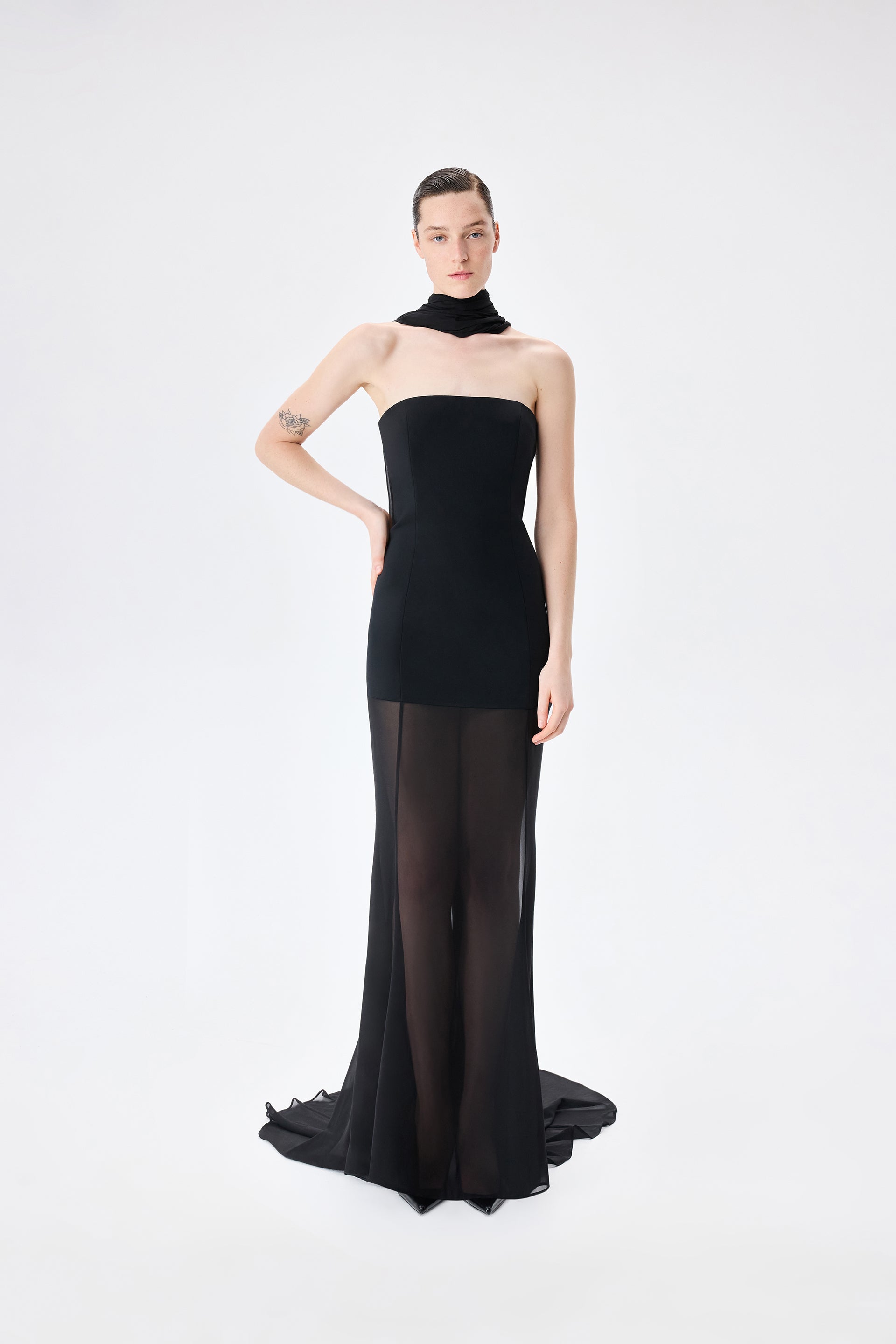 Isabel-Strapless Chiffon Maxi Dress in Black – ILA Official