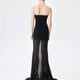 Isabel - Strapless Chiffon Maxi Dress in Black