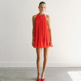 Mei-Backless Pleated Chiffon Mini Dress