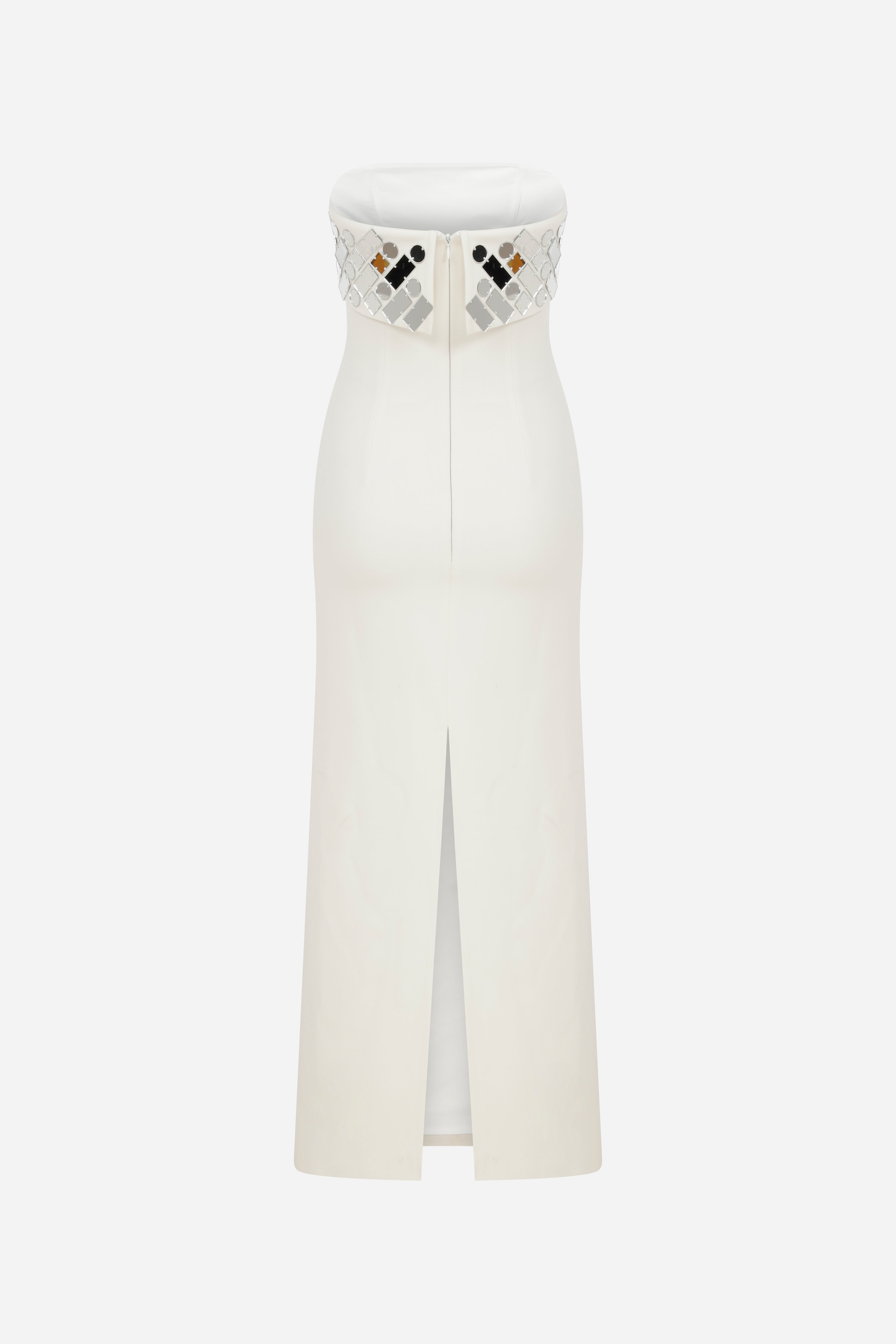 Grace - Strapless Midi Dress With Hand Stitched Mirrors