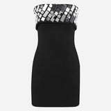 Poly - Strapless Mini Dress With Hand Stitched Mirrors