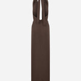Simi-V Neck Linen Dress With Knot Detail in Brown