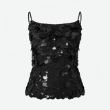 Cassie Open-Back Sequin Top in Black Sequin