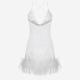 Tulip - V Neck Mini Sequin Dress With Feather Trim