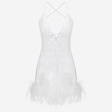 Tulip - V Neck Mini Sequin Dress With Feather Trim