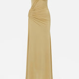 Clara-Strapless Jersey Maxi Dress With Ruhed Tail And Multiple Buckle Details in Yellow