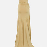 Clara-Strapless Jersey Maxi Dress With Ruhed Tail And Multiple Buckle Details in Yellow