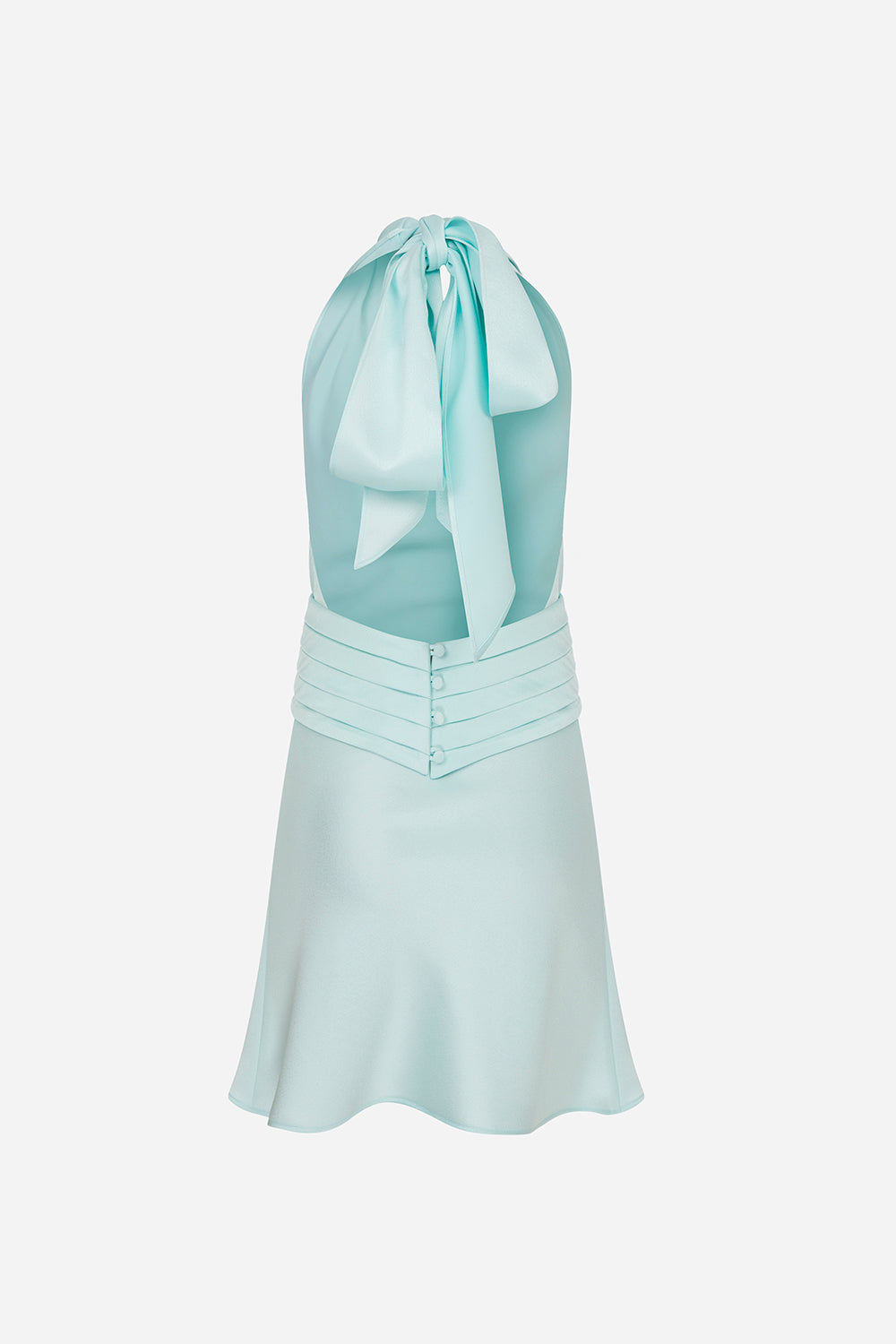 Monica-Draped High Neck Bias Cut Satin Mini Dress in Pale Aquamarine