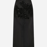 Pixie - Applique Detailed Silk Organza Pencil Skirt in Black