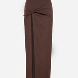 Aditi-Linen Midi Skirt With Twist in Brown